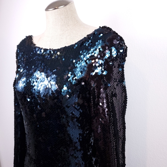 Zara Blue/Black Sequin Midi Dress - Picture 9 of 11